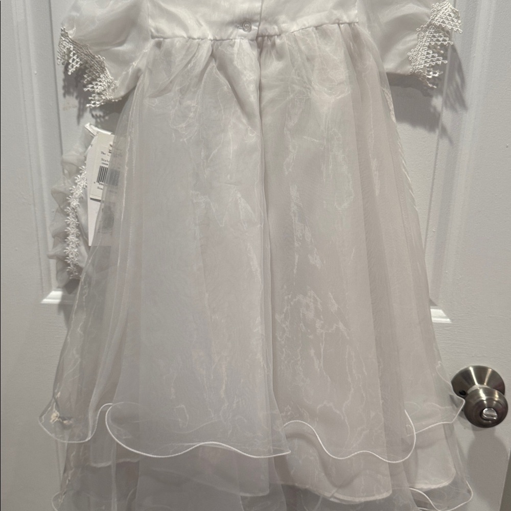 Baptism Christening White Dress with Floral Accents - Picture 6 of 11